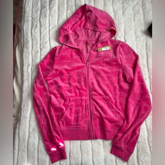 SKIMS Sweaters - SKIMS Logo Velour Zip Up Hoodie NWT